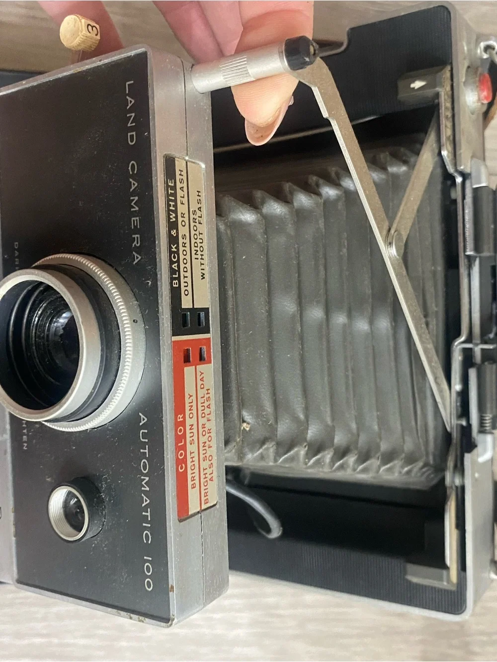 Polaroid Instant Land Camera Automatic 100 in Gray and Black - Vintage 1980s